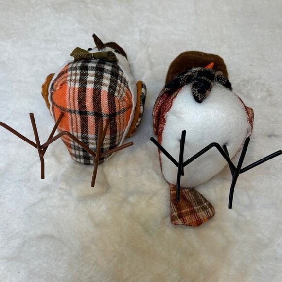 Fall Autumn Fabric Birds Plaid‎ Decor Set of 2 - Picture 7 of 10